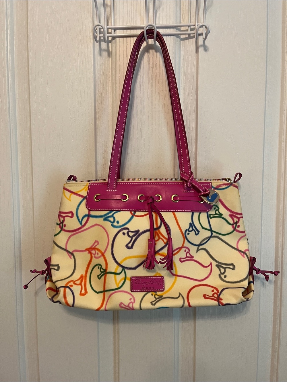 Cream Multicolor Tote with Pink Trim Dooney & Bourke